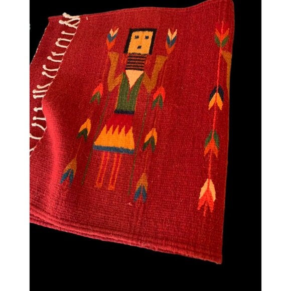 Vintage Zapotec Rug Women of the Cornfield Red Hand Woven Wool 23 x 41 Fringed - Picture 2 of 13